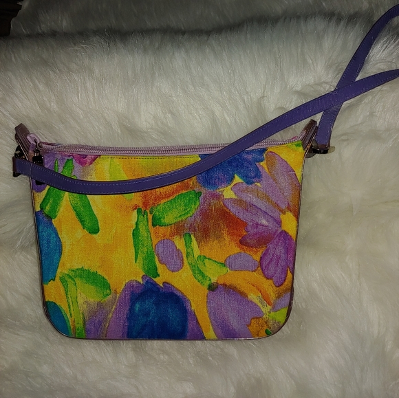 Stuart Weitzman Floral Purple Lunar Linene  Shoulder Bag - Picture 10 of 10